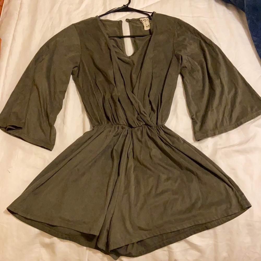 Suede Bell Sleeved Romper